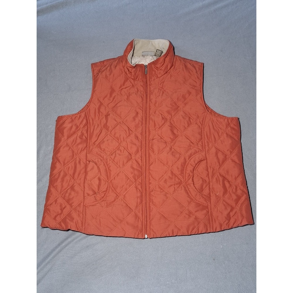 Jane Ashley Womens Casual Lifestyle Orange Quilted Insulated Vest Plus Size 3X